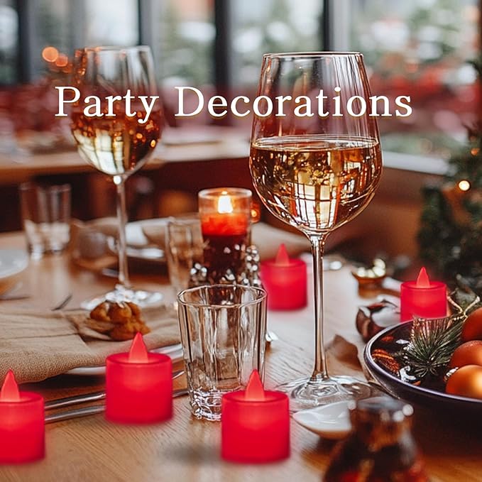 LANKER 24 Pack Flameless Led Tea Lights Candles, Flickering Red Battery Operated Electronic Fake Candles, Decorations for Wedding, Party, Christmas, Halloween (Red)