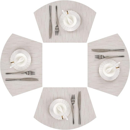 SHACOS Placemats for Round Table Set of 4 Wedge Shaped Placemats Heat Resistant Woven Vinyl PVC Table Mats Wipeable (4, Beige)