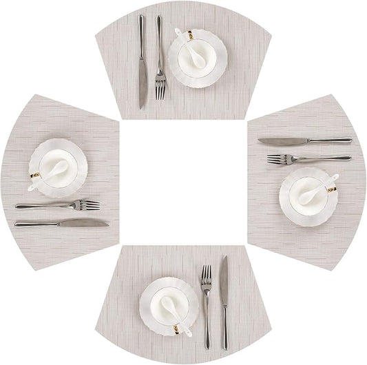 SHACOS Placemats for Round Table Set of 4 Wedge Shaped Placemats Heat Resistant Woven Vinyl PVC Table Mats Wipeable (4, Beige)