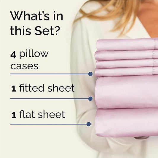 CGK Linens King 6 Piece Sheet Set - Cooling Sheets for Hot Sleepers - Hotel Luxury Bedding Set with 8-16 Inch Deep Pockets - 1 Flat & 1 Fitted & 4 Pillowcases - Soft, Comfy & Wrinkle Free - Light Pink