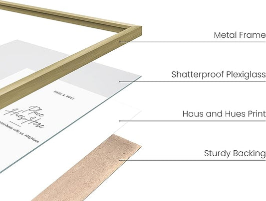 HAUS AND HUES 9x12 Gold Metal Picture Frames - Features Premium Aluminum, Vertical & Horizontal Hang, Shatterproof Plexiglass - Perfect for Home, Room, Office (9x12 in, Gold, Set of 4)