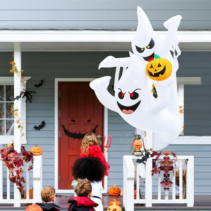 7FT Halloween Inflatables Decoration Outdoor Large Ghost Twining Around Tree with Build-in LED Lights, Halloween Blow Up Yard Decorations, Cute Halloween Decor for Party Garden Lawn Indoor