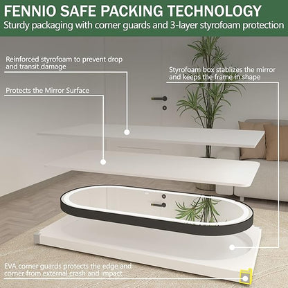 FENNIO 70" x 32" Large Luxury Wall Mounted Mirror with LED Lights - Oval Full Length LED Lighted Full Body Dressing Mirror for Bedroom, Salon, Brushed Aluminum Frame, Tempered Glass