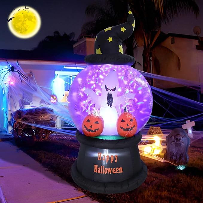 6 FT Tall Halloween inflatables Outdoor Decorations with Crystal Ball Build-in LEDs Blow Up Inflatable for Halloween Party Indoor, Outdoor, Yard, Garden, Lawn Decoration