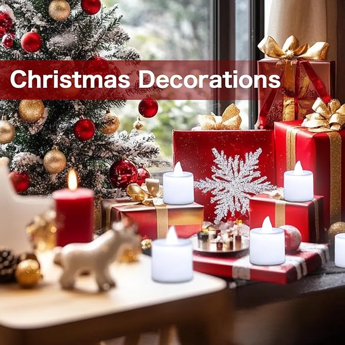 LANKER 24 Pack Flameless Led Tea Lights Candles, Steady Cool White Battery Operated Electronic Fake Candles, Decorations for Christmas, Halloween and Festival Celebration (White)