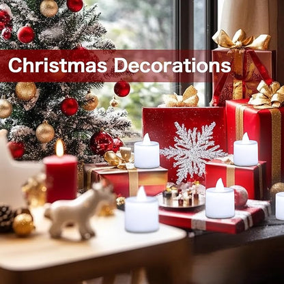 LANKER 24 Pack Flameless Led Tea Lights Candles, Steady Cool White Battery Operated Electronic Fake Candles, Decorations for Christmas, Halloween and Festival Celebration (White)