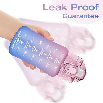 OLDLEY Kids Water Bottle for School, 12 oz (Straw Lid) BPA-Free Reusable Leak-proof Durable Tritan Plastic Water Bottles with One-handed Opening Straw Lids, Anti-dust Spout Cover (Pink-Blue)