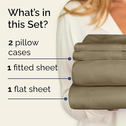 CGK Linens Twin 4 Piece Sheet Set - Cooling Sheets for Hot Sleepers - Hotel Luxury Bedding Set with 8-16 Inch Deep Pockets - 1 Flat & 1 Fitted & 2 Pillowcases - Soft, Easy Care & Wrinkle Free - Khaki