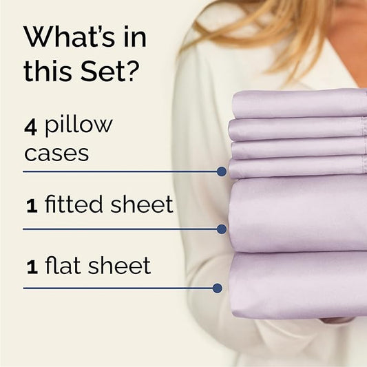 CGK Linens Queen 6 Piece Sheet Set - Cooling Sheets for Hot Sleepers - Hotel Luxury Bedding Set with 8-16 Inch Deep Pockets - 1 Flat & 1 Fitted & 4 Pillowcases - Soft & Wrinkle Free - Light Lavender
