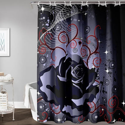 AILONEN Black Rose Shower Curtain for Women,Music Rose Bath Curtain for Bathroom Decor,Red and Black Art Polyester Waterproof for Girls with 12 Plastic Hooks,72" W*78" H Black