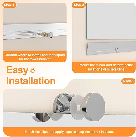 Hasipu Home Gym Mirror, 79"x36" Each, 1-Pack Frameless Wall Mounted Mirrors with Glass Clamps & Aluminum Rail, Large Body Mirror for Home Gym, Yoga Studio, Bedroom, Silver Tempered Glass