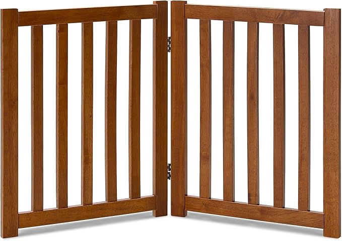 LZRS 2-Panel Wooden Free Standing Foldable Dog Gate – Solid Hardwood 24" High, Step-Over Safety Pet Gate for Doorways, Stairs & Small Spaces - Indoor Use, Oak