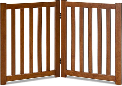 LZRS 2-Panel Wooden Free Standing Foldable Dog Gate – Solid Hardwood 24" High, Step-Over Safety Pet Gate for Doorways, Stairs & Small Spaces - Indoor Use, Oak