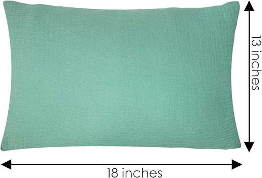 Organic Cotton Muslin Mini Pillowcases with Envelope Design,2 Pack Ultra Breathable Kids Toddler Pillowcases for Boys and Girls- 13 x 18 inches (Turquoise)