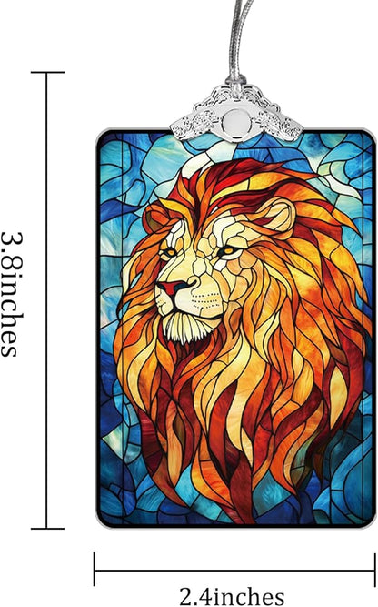 Lion Stained Glass Ornament, 2025 Christmas Tree Hanging Decoration for Gift Exchange or Stocking Stuffer, Holiday Safari Animal Decor, 3.8 x 2.4 Inch
