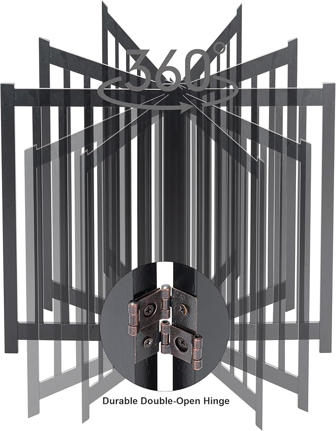 LZRS Solid Hardwood Freestanding Pet Gate,Wooden Dog Gates for Doorways,Nature Wood Dog Gates for The House,Dog Gate for Stairs,Freestanding Indoor Gate Safety Fence,Black,30" Height-3 Panels