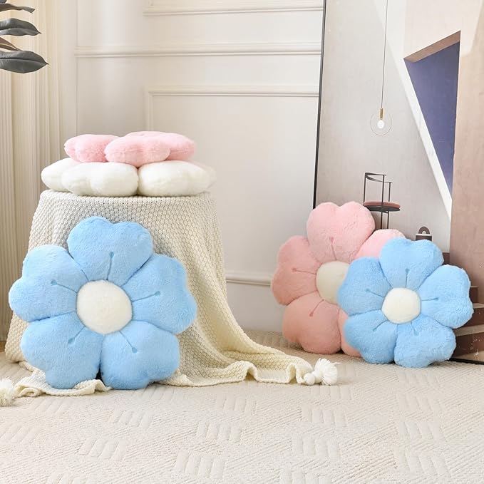 Flower Pillow, Flower Shaped Pillow Decorative Throw Pillows for Bed Couch, Cute Daisy Pillow Dorm Decor Floor Seating Cushion (White, 19.6 Inches)