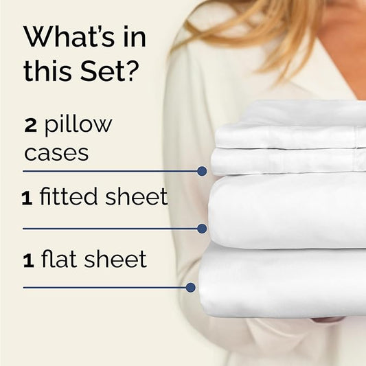 CGK Linens Twin 4 Piece Sheet Set - Cooling Sheets for Hot Sleepers - Hotel Luxury Bedding Set with 8-16 Inch Deep Pockets - 1 Flat & 1 Fitted & 2 Pillowcases - Soft, Easy Care & Wrinkle Free - White