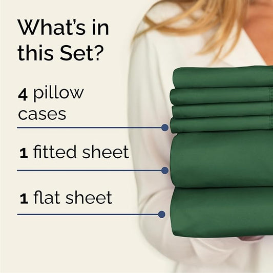 CGK Linens Cal King 6 Piece Sheet Set - Cooling Sheets for Hot Sleepers - Hotel Luxury Bedding Set with 8-16 Inch Deep Pockets - 1 Flat & 1 Fitted & 4 Pillowcases - Easy-Care & Wrinkle Free - Emerald