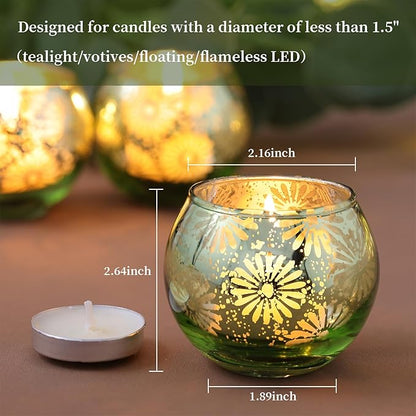 Green Mercury Glass Votive Candle Holders Set of 12, Round Tealight Candle Holders Bulk for Table Centerpieces, Weddings, Shower Gifts, Party Decorations