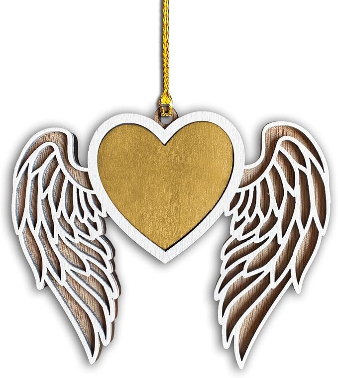Personalized Memorial Angel Wings Wooden Ornament - Personalize with A Name Or Message Using A Oil Marker (Marker not Included) - Customizable Christmas Tree Hanging Ornament