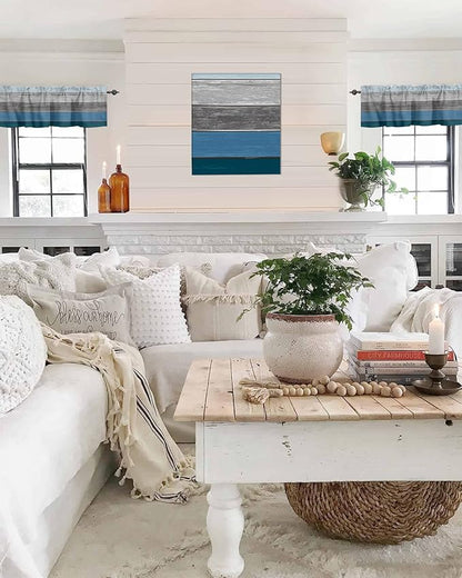 Farmhouse Kitchen Curtains Valances for Windows ,Blue Gray Ocean Hues Rod Pocket Country Window Treatment for Kitchen /Living Room/Bedroom/ Bathroom,54" X 18" -1 Panel, Retro Rustic Barn Wood Texture
