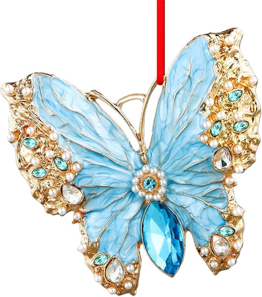 PETCEE Butterfly Christmas Ornaments - Blue Butterfly Ornaments for Christmas Tree Decorations Monarch Butterflies Hanging Ornaments Keepsake Gifts for Women Daughter Sister Mother Granddaughter Girl