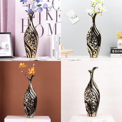 19 Inch Tall Floor Vase, Black and Gold Ceramic Vase, Pottery Decorative Vase, Unique Pampas Grass Vase for Living Room Floor, Home Office, Porch Home Centerpieces Decorative Large Vase