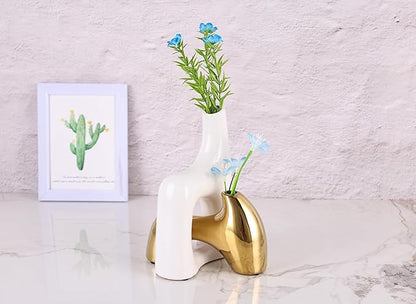intertwining vase Set Snuggle Hollow Ceramic vase Set of 2 White and Gold vase Modern Boho Home Decor for Neutral Minimalist Vase for Dining Room Table Centerpiece Dining Room,Wedding Table Deco
