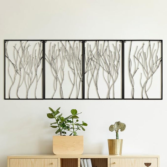 Tandefio 4 Pcs Metal Wall Art Abstract Wall Decoration Tree Branch Sign for Living Room Panels Sculpture Iron Modern Accent Hanging for Home Office(Tree Branch Style)