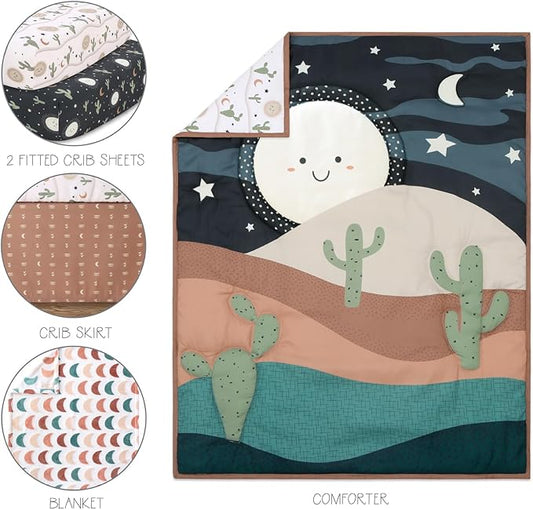 The Peanutshell 5 Piece Baby Crib Bedding Set for Boys & Girls - Newborn, Infant & Toddler Nursery Bed Set Decor with Fitted Crib Sheets, Blanket, Dust Ruffle Comforter - Joshua Tree