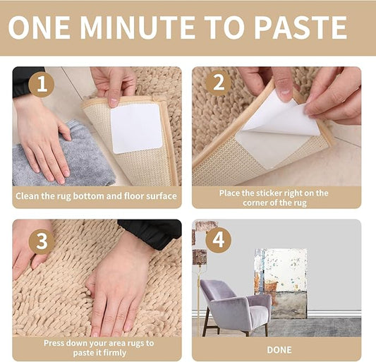4 Pcs Rug Gripper for Hardwood Floors, Non Slip Rug Pads for Tiles, Double Sided Anti Slip Rug Grips, Rug Stickers for Wood Floor, Prevent Curling for Rug