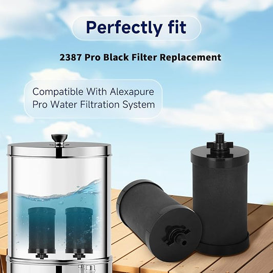 2387 Pro Black Filter, NSF/ANSI 42 Certified for Alexapure 2387 Pro Filter Replacement, 5,000 Gallon Throughput Capacity Compatible with Alexapure Water Filtration System - 2 Pack Black