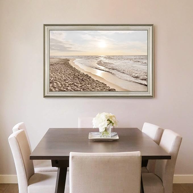 Coastal Beach Picture Wall Art: Sunset Ocean Framed Artwork Modern Sea Waves Canvas Painting Tropical Scenery Nature Sands Seaside Seacape Prints for Bathroom Living Room Bedroom