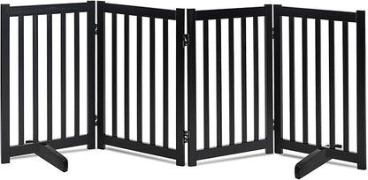 LZRS Solid Hardwood Freestanding Pet Gate, Wooden Dog Gates for Doorways & Stairs, Black, 30" Height-4 Panels