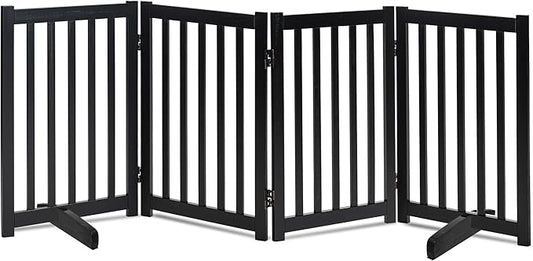 LZRS Solid Hardwood Freestanding Pet Gate, Wooden Dog Gates for Doorways & Stairs, Black, 30" Height-4 Panels