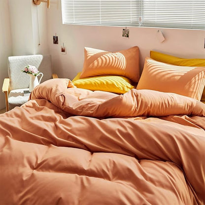 Wellboo Peach Comforter Sets Queen Solid Pink Orange Bedding Comforter Sets Cotton Plain Grapefruit Color Quilts for Women Girls Modern Light Coral Orange Full Soft Comforters Cute Peach Pink Blankets
