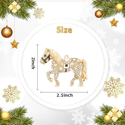 WhatSign Horse Christmas Ornament - Metal Tree Decoration With Rhinestones, Gold Hanging Farmhorse Animal Decor, Gifts for Girls and Horse Lovers