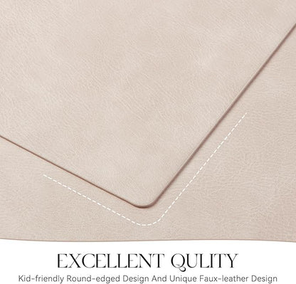 MOSAYT Vinyl Placemats Set of 4-12 X 17 Inch - Faux Leather 100% Waterproof Oil-Proof Wipeable PU Place Mats, Heat Resistant Reversible Table Mats for Kitchen, Dining, Outdoor (Beige)