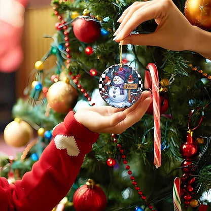 Snowman Cardinal Ornaments Believe Round Ceramic Ornament Christmas Keepsake Decor for Christmas Tree Winter Holiday Xmas Gift for Women Men Hanging Ornament 3"