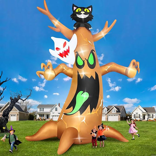 20FT Halloween Inflatable Tree with LED Light, Kalolary Giant Ghost Tree Inflatable Halloween Blow-Up Outdoor Decoration Black Cat Halloween Yard Inflatable for Courtyard Lawn Shopping Mall Street