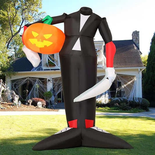 COMIN 6.6 FT Tall Halloween Inflatables Pumpkin Headless Killer Outdoor Decoration Blow Up Holding Pumpkin Inflatable with Built-in LED Lights for Halloween Party Front Door Window Garden Decor