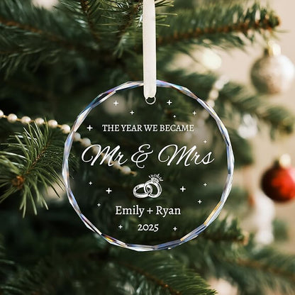 Wedding Gifts for Couples 2025 - Mr and Mrs Ornament 2025 - Bridal Shower Gifts for Bride, Newlywed, Future Mr & Mrs, Her - Just Married Crystal Glass Ornament