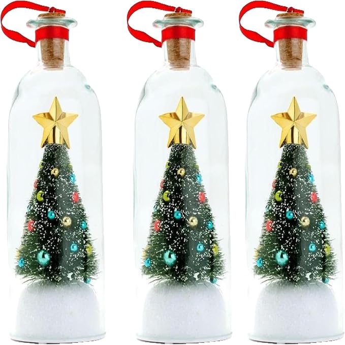 Christmas Tree Message in a Bottle,Recordable Christmas Tree Voice Message Bottle Ornament,with Playback Cork,Snowy Scene in Vintage Bottle,Unique Christmas Festive Gift (3)