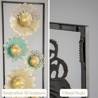 Metal Wall Art, Set of 2 Large Mordern Rectangular Wall Panels, Abstract Minimalist Flower Wall Décor for Living Room, Bedroom, Kitchen, Hallway Decoration