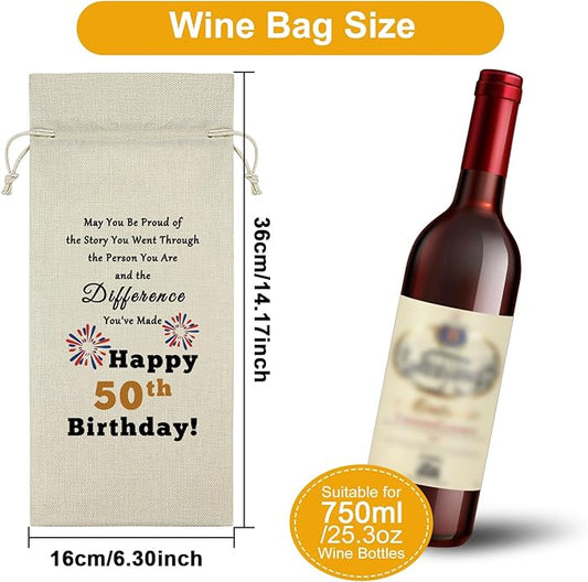 Birthday Gifts for Men 50 Years Old Inspirational Birthday Quotes Wine Accessories Gifts for Wine Lovers Birthday Gifts for Women Turning 50 Gifts for Someone Born in 1974 Wine Bottle Decoration Bag