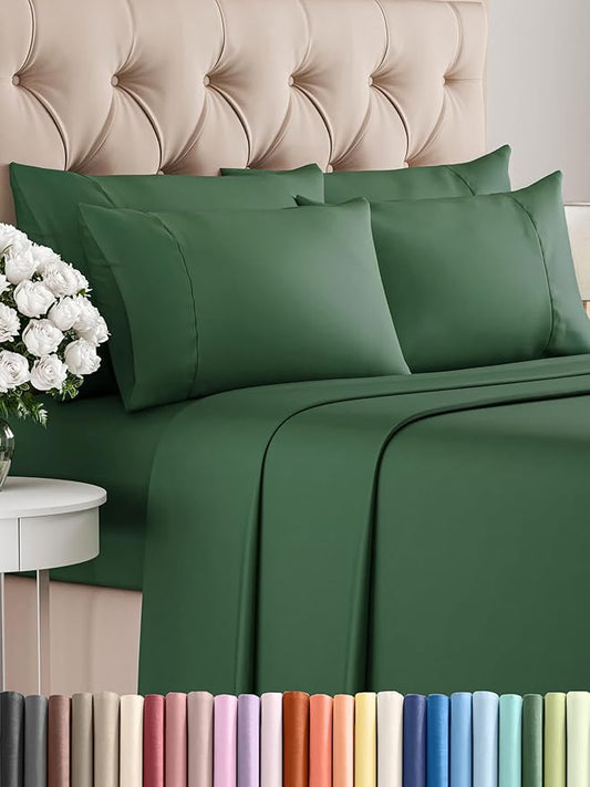 CGK Linens Full 6 Piece Sheet Set - Cooling Sheets for Hot Sleepers - Hotel Luxury Bedding Set with 8-16 Inch Deep Pockets - 1 Flat & 1 Fitted & 4 Pillowcases - Soft, Comfy and Wrinkle Free - Emerald