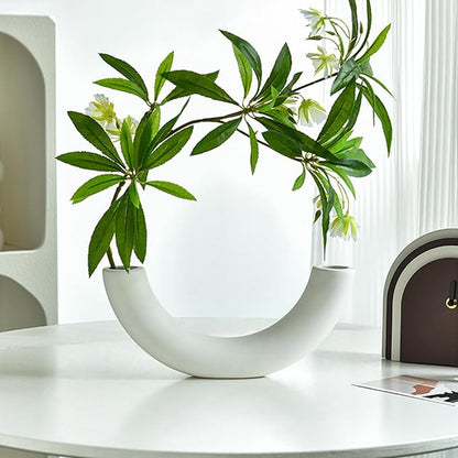White Ceramic Vases in Nordic Style, Deco Vase for Pampas Grass as Boho Deco, Contemporary Flower Vase with Minimalistic Design for Fresh Flowers(Semicircular)