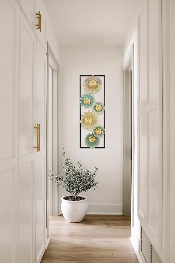 Metal Wall Art, Set of 2 Large Mordern Rectangular Wall Panels, Abstract Minimalist Flower Wall Décor for Living Room, Bedroom, Kitchen, Hallway Decoration
