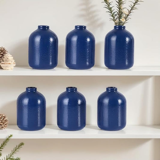 Ceramic Blue Small Vase for Decor, 6 Pack Nordic Minimalist Blue Ceramic Vases for Table Decor, Small Bud Vases for Home Decor, Modern Decorative Vases for Kitchen Living Room Centerpieces